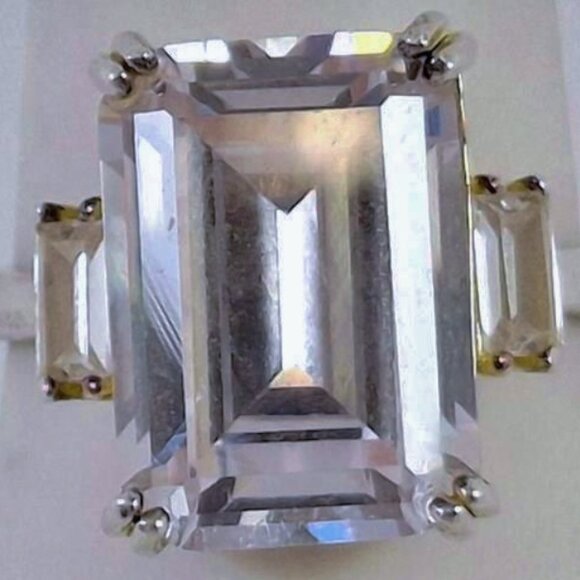 FZN Jewelry - HUGE 925 Sterling 2-Tone Princess Cut CZ Engagement Statement Cocktail Ring Sz 7